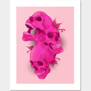 Morphed Skulls Pink Posters and Art